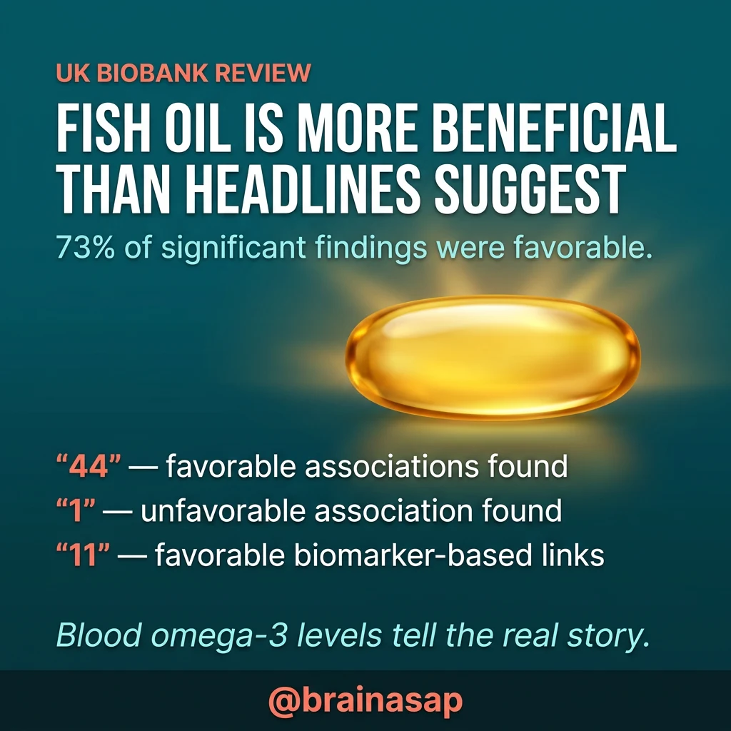 Fish Oil Supplements: UK Biobank Study Reveals 44 Favorable Health Outcomes