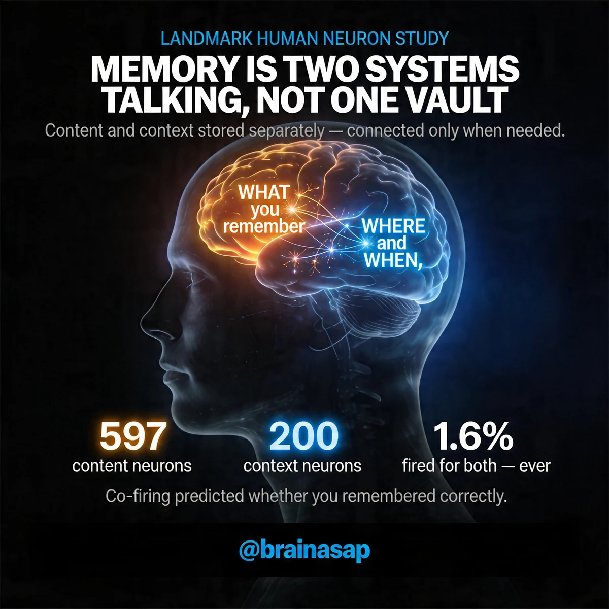 How the Human Brain Stores Memory: Content vs. Context Neurons