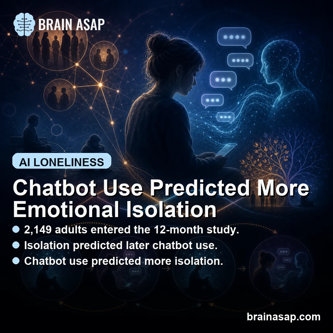 AI Chatbot Use for Companionship Predicted Higher Emotional Isolation Four Months Later in 12-Month Cross-Lagged Study