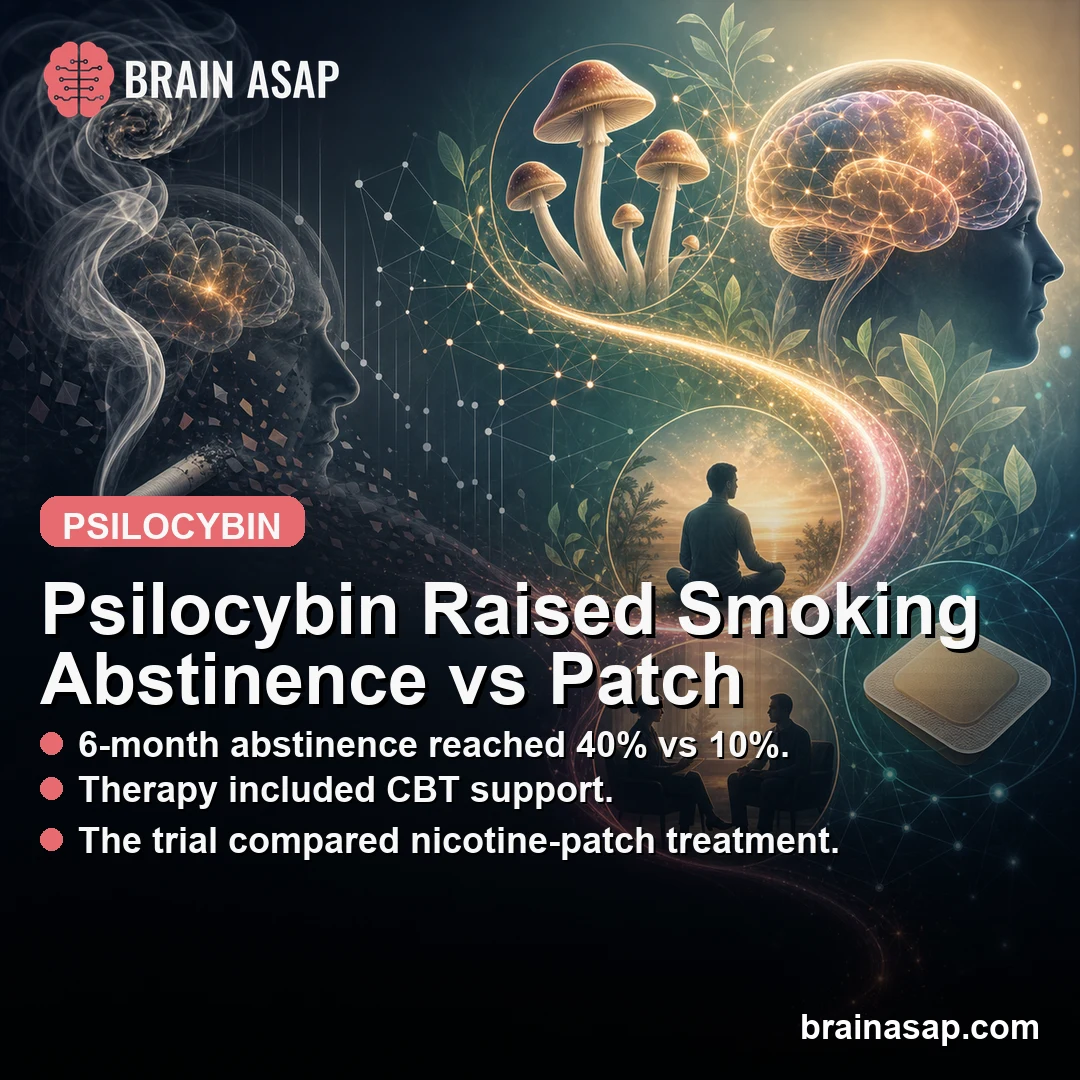 Psilocybin Increased 6-Month Smoking Abstinence to 40% vs 10% on Nicotine Patch