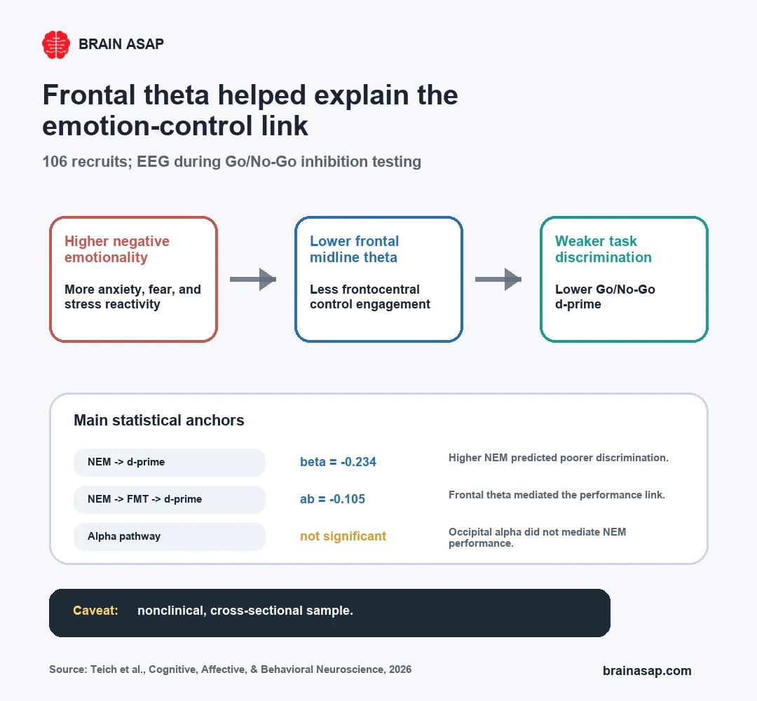 Brain ASAP visual showing how negative emotionality related to frontal midline theta and Go/No-Go performance
