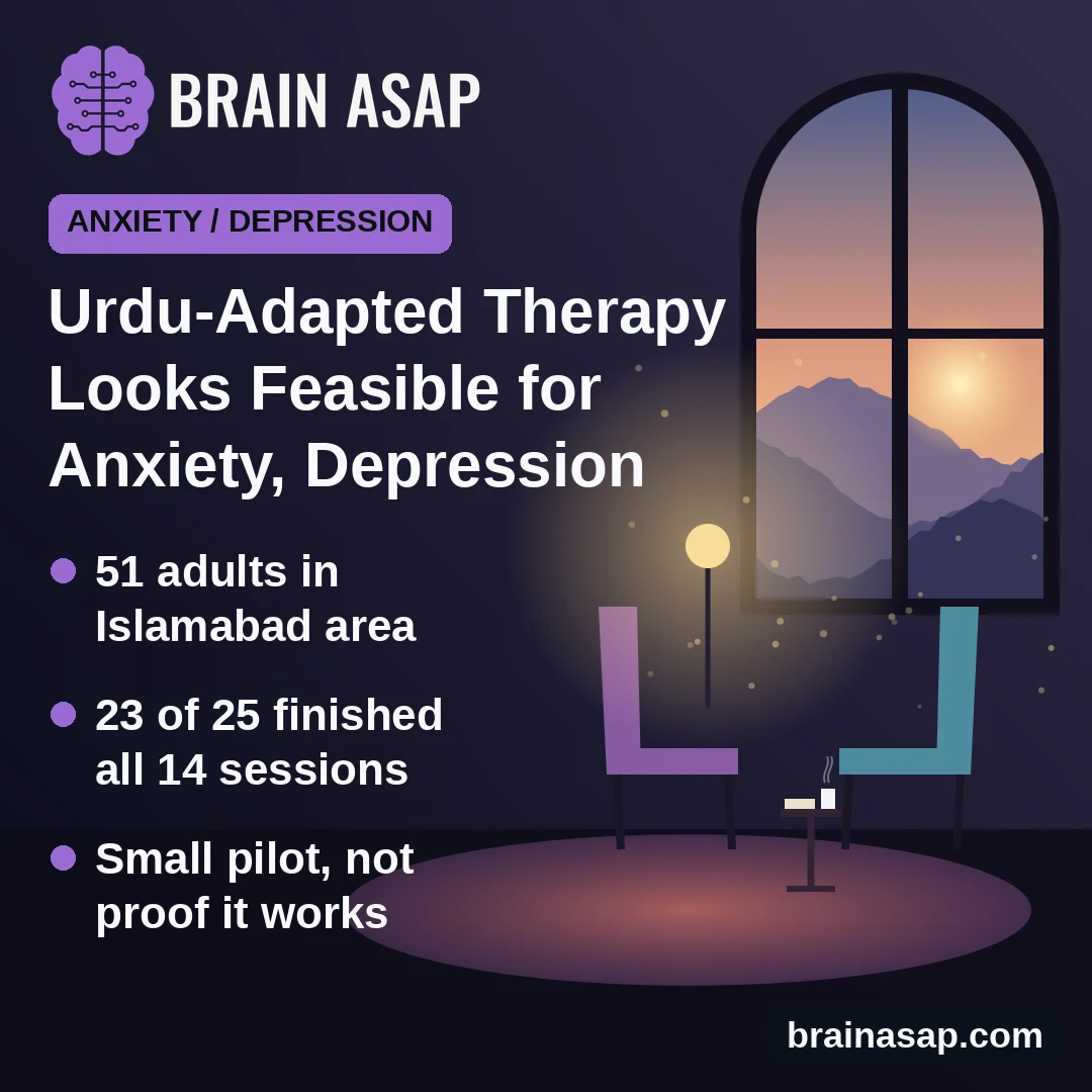 Urdu-Adapted Therapy for Anxiety and Depression Proved Feasible in a Small Pakistan Pilot Trial