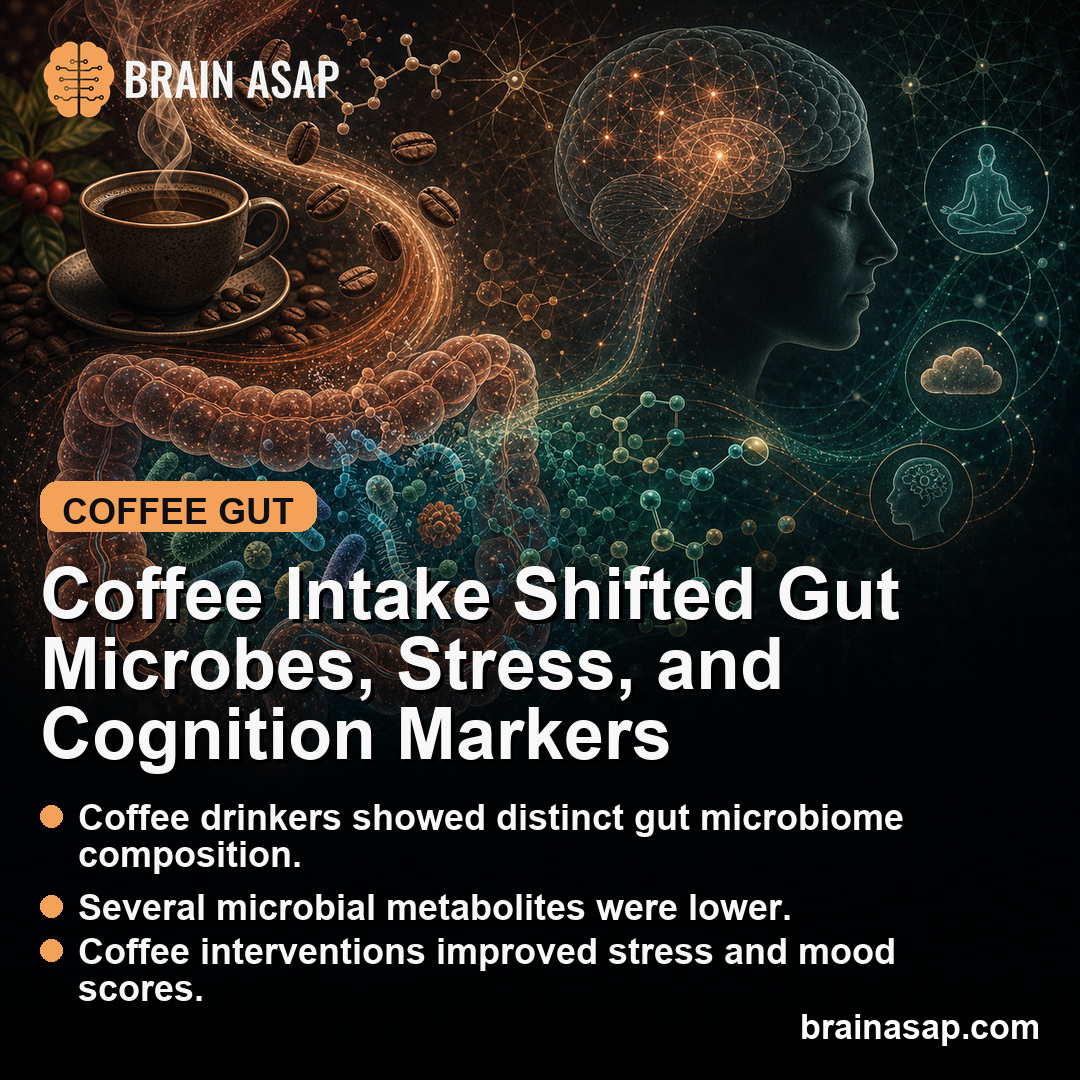 Coffee Intake Shifted Gut Microbes, Stress, and Cognition Markers