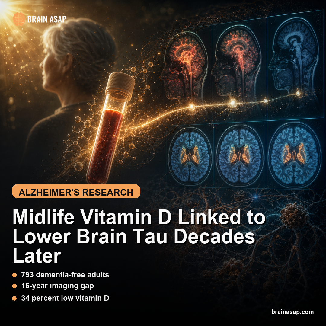 Midlife Vitamin D Linked to Lower Brain Tau Decades Later