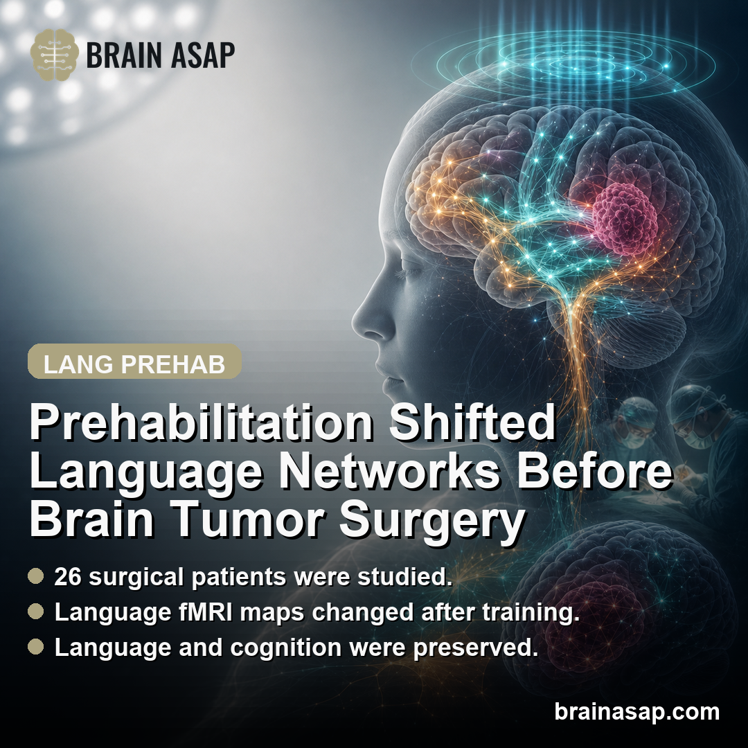 Non-Invasive Prehabilitation Shifted Language Networks Before Brain Tumor Surgery