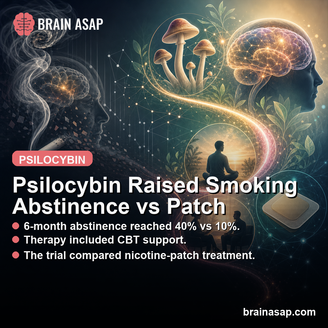 Psilocybin Increased 6-Month Smoking Abstinence to 40% vs 10% on Nicotine Patch
