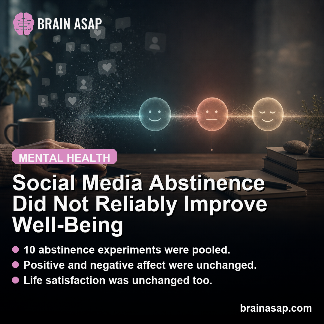 Social Media Abstinence Did Not Improve Mood or Life Satisfaction in 10-Study Meta-Analysis of 4,674 Adults