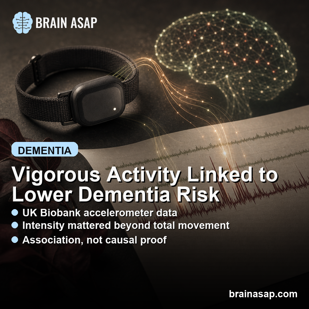 Vigorous activity linked to lower dementia risk in UK Biobank accelerometer data