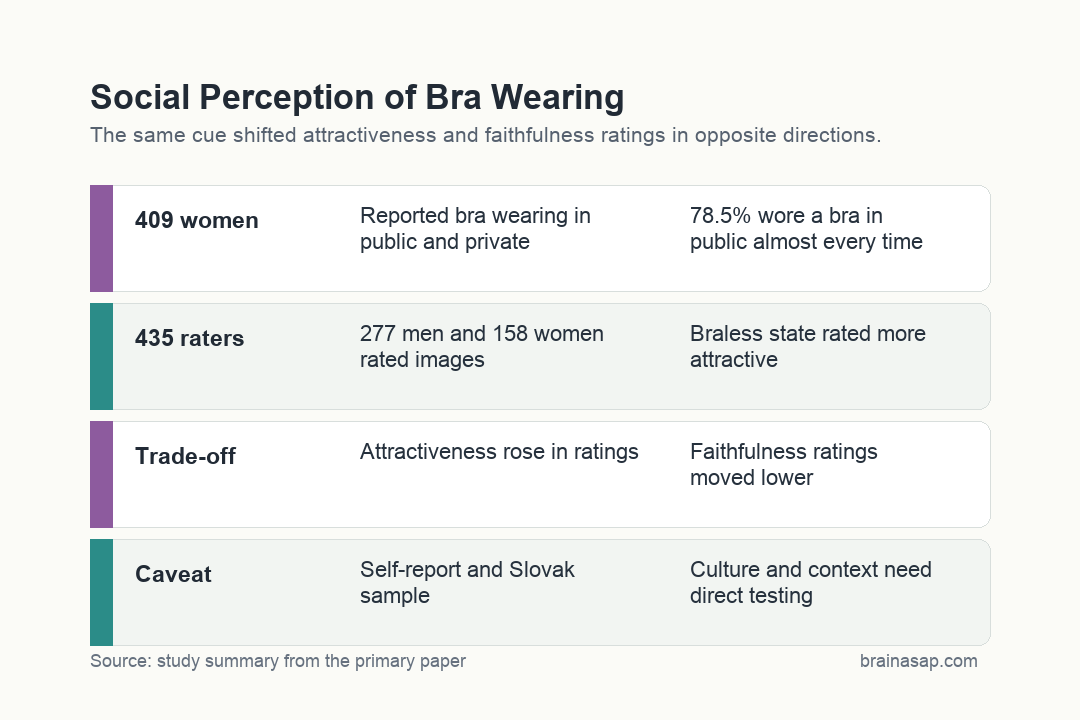 Brain ASAP visual summary showing public bra wearing, attractiveness ratings, and faithfulness ratings