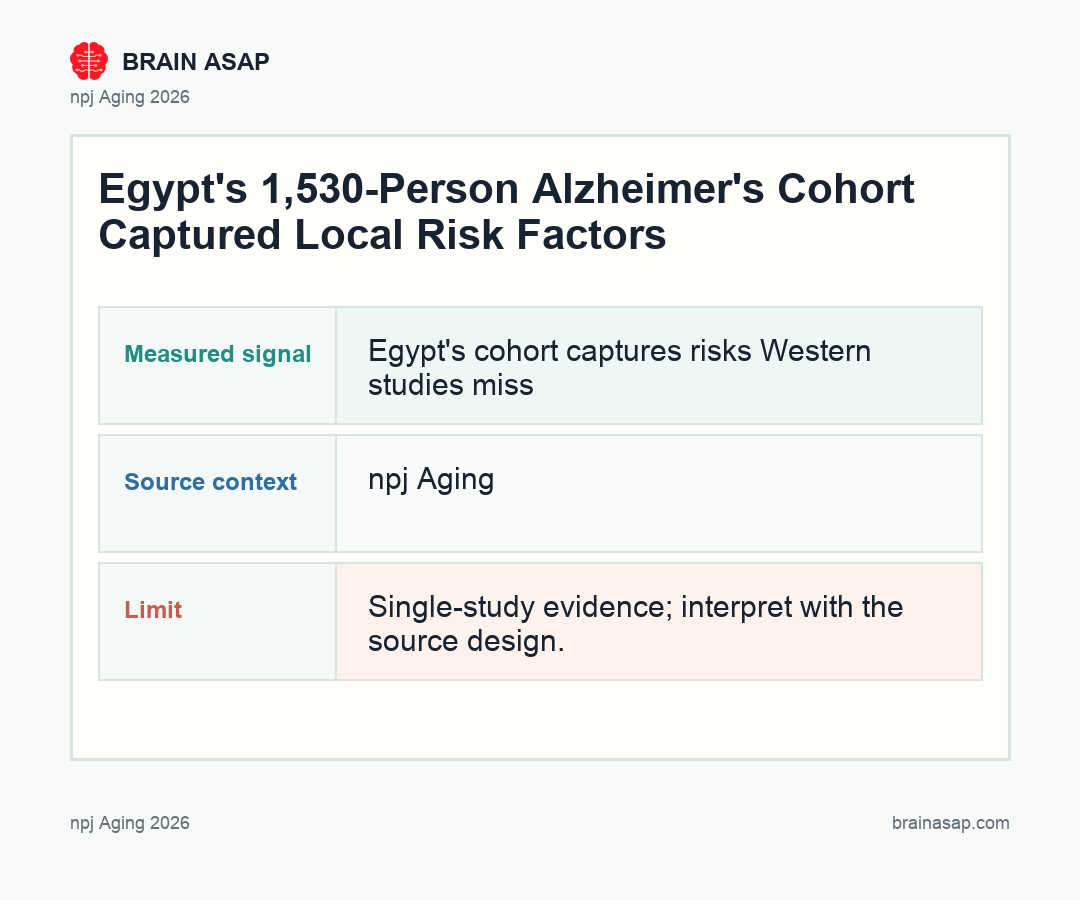 Brain ASAP visual summary for Egypt’s 1,530-Person Alzheimer’s Cohort Captures Risks Western Studies Miss