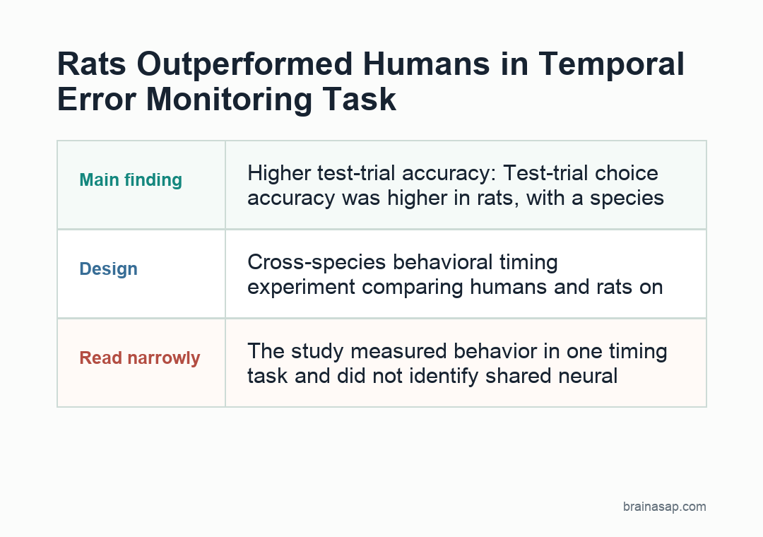 Plain table comparing human and rat temporal error monitoring results