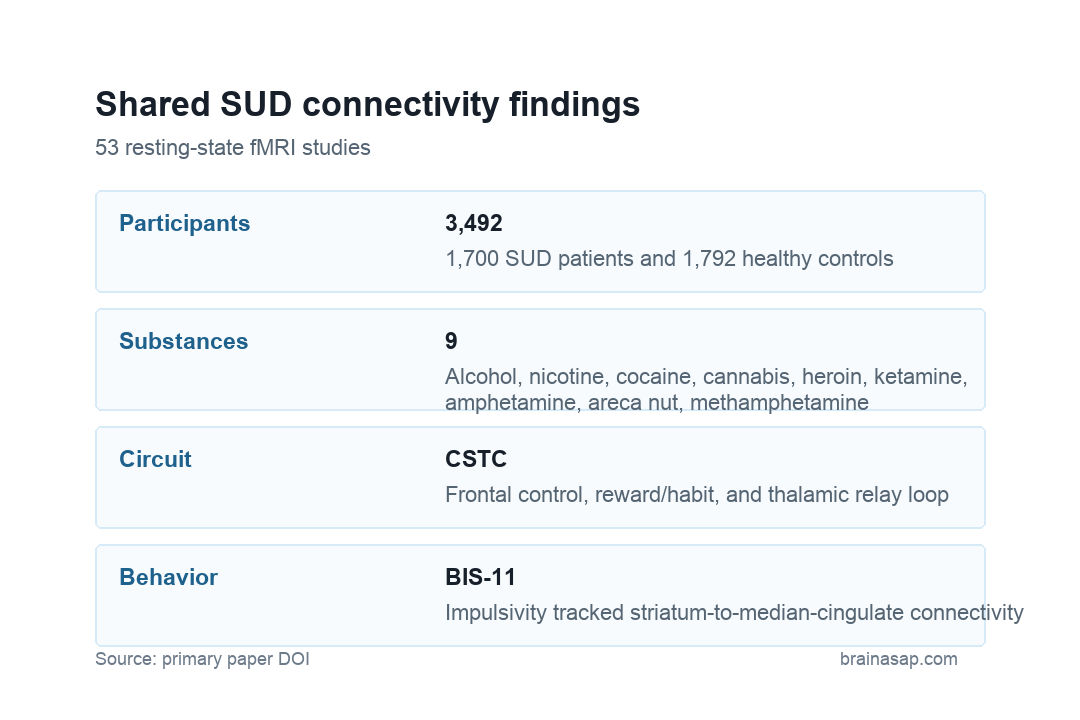 Shared substance use disorder connectivity findings across reward-control circuits