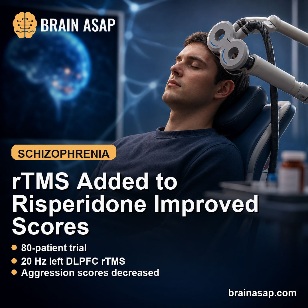 rTMS Plus Risperidone Improved Schizophrenia Cognitive and Aggression Scores