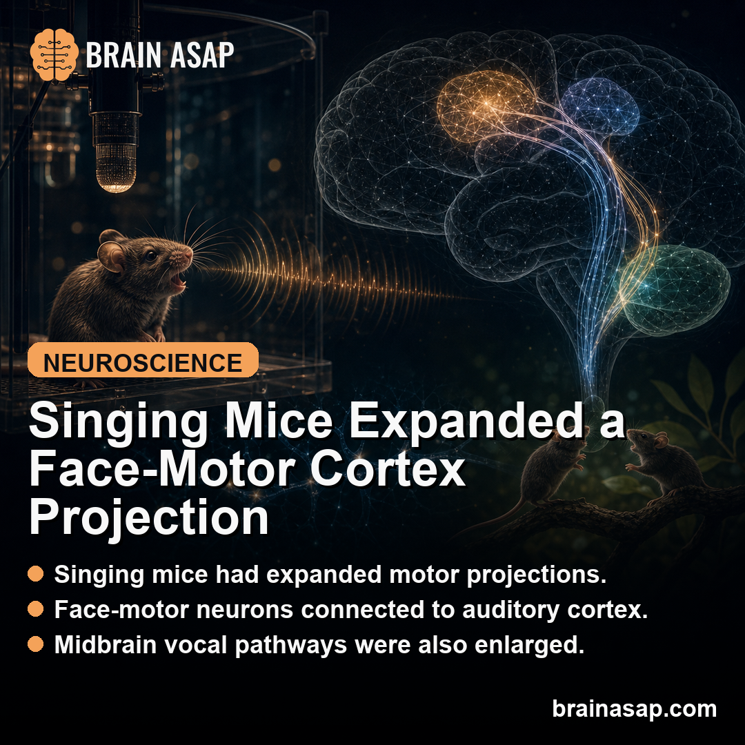 Singing Mouse Orofacial Motor Cortex Showed 2.8-Fold and 3.3-Fold Expansion of Projections to Auditory Cortex and PAG