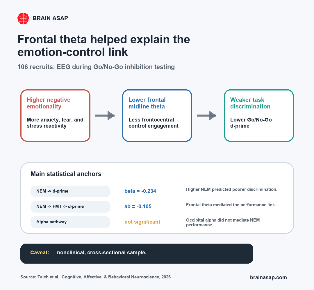 Brain ASAP visual showing how negative emotionality related to frontal midline theta and Go/No-Go performance