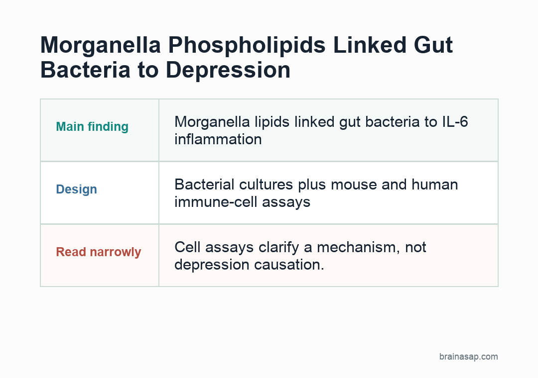 BrainASAP inline visual for morganella phospholipids linked gut bacteria to depression