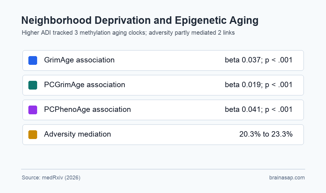 Neighborhood deprivation linked to epigenetic aging clocks and lifetime adversity mediation