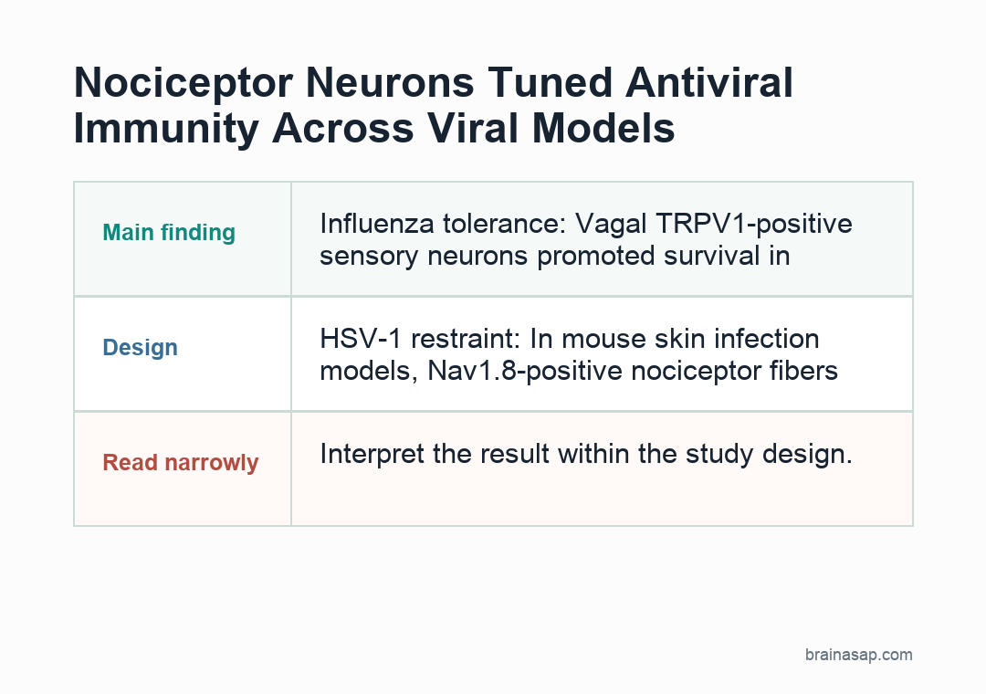 Nociceptor antiviral immunity circuit summary across HSV, influenza, LCMV, and chronic infection