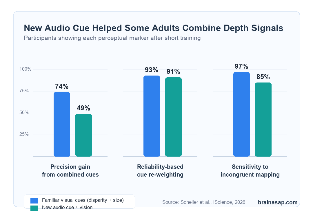Comparison of cue combination, reliability weighting, and incongruence sensitivity for familiar visual cues versus a new audio cue