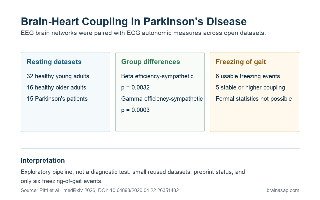 Simple summary of datasets and main brain-heart coupling findings in Parkinson's disease and aging