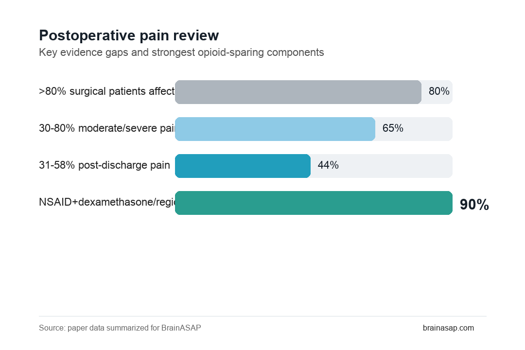 Simple bar chart summarizing postoperative pain burden and opioid-sparing strategy emphasis