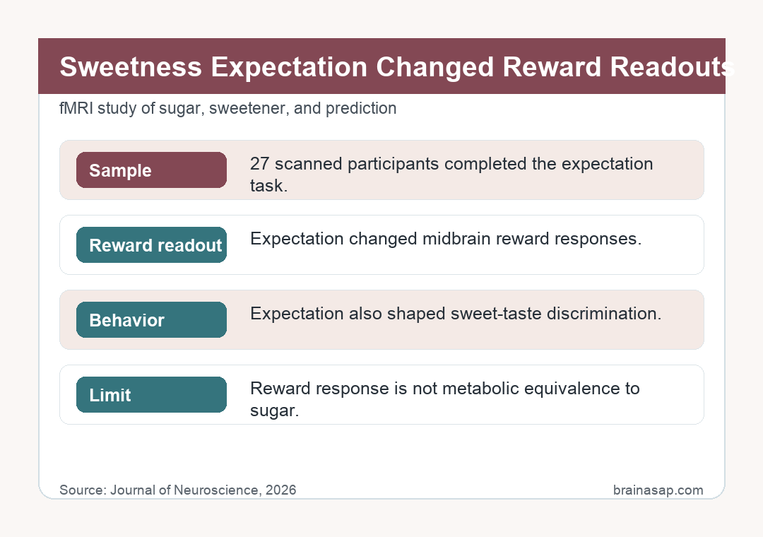 Brain ASAP visual summary for sweetness expectations changed midbrain reward signals