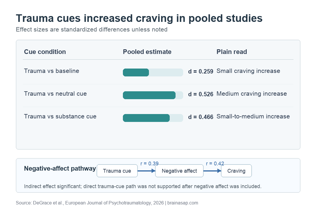 Plain table showing trauma cue effects on substance craving and negative affect pathway estimates