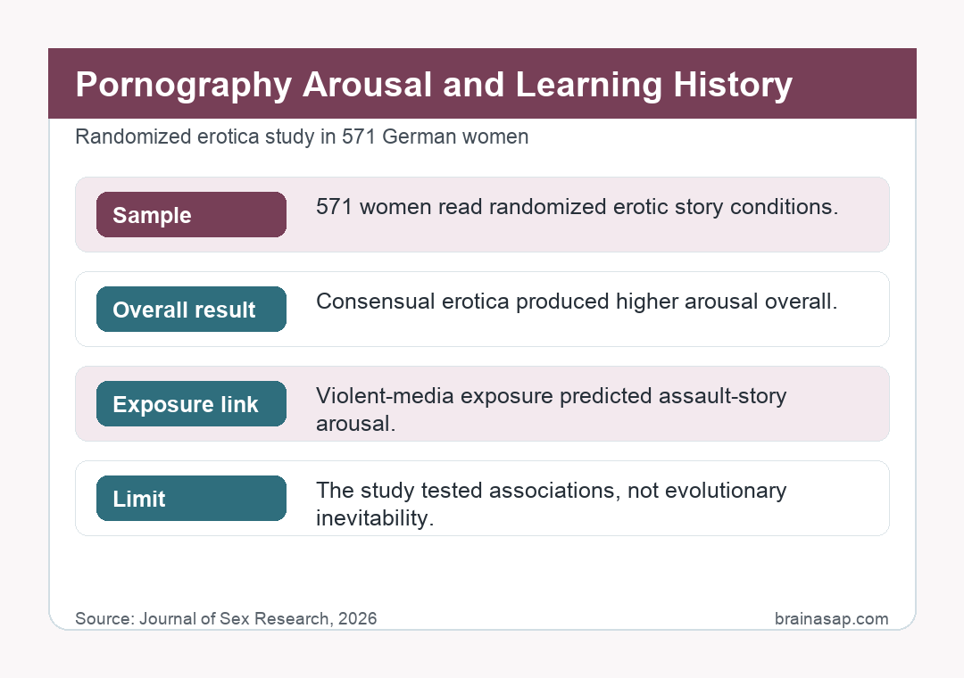 Brain ASAP visual summary for violent pornography arousal linked to learning not evolution
