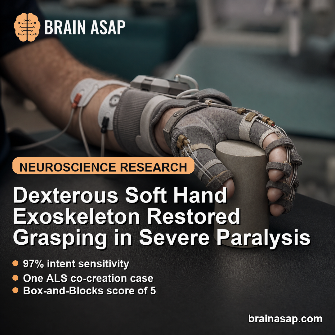 Dexterous Soft Hand Exoskeleton Restored Grasping in Severe Paralysis