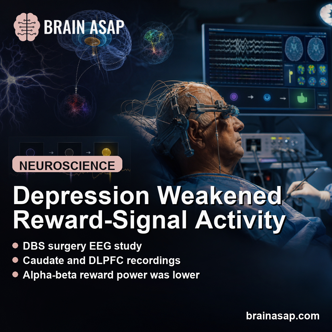 Depression Reduced Alpha-Beta Reward Signaling in Movement Disorder Patients