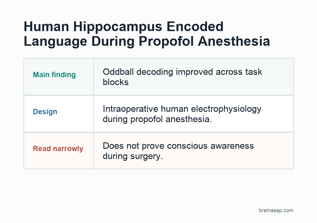 Summary matrix of hippocampal tone and language processing during anesthesia.
