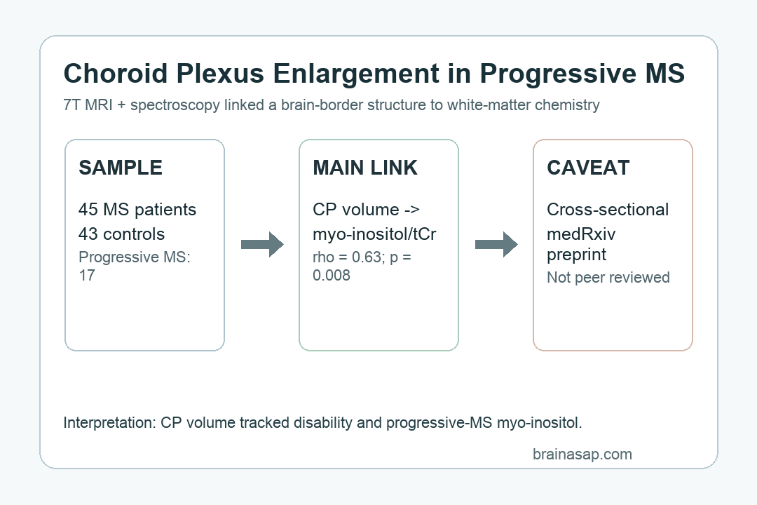 Simple summary of choroid plexus enlargement, progressive MS myo-inositol, and the cross-sectional preprint caveat