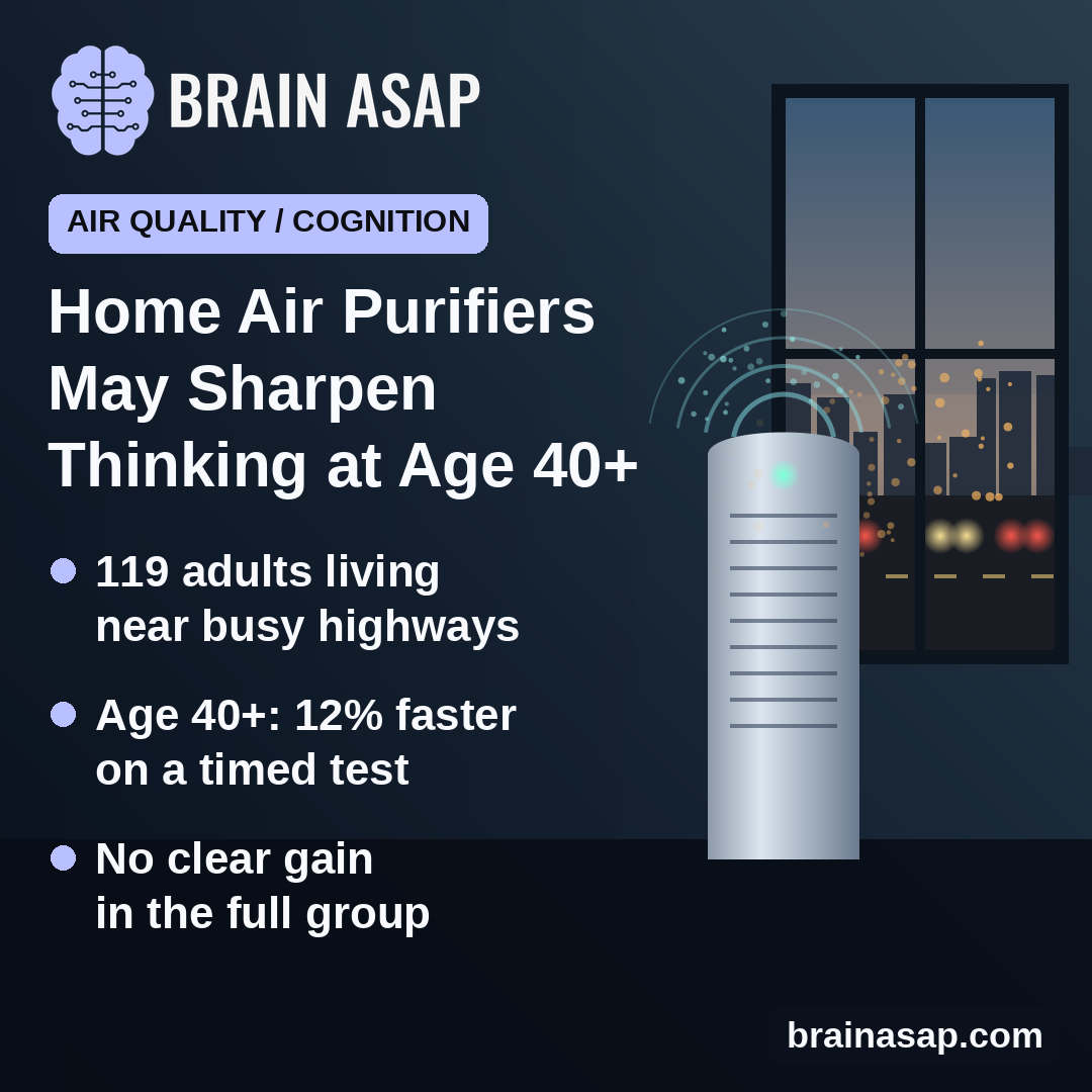 HEPA Air Purifiers Linked to Faster Thinking-Test Times in Adults 40 and Older, Not in Everyone